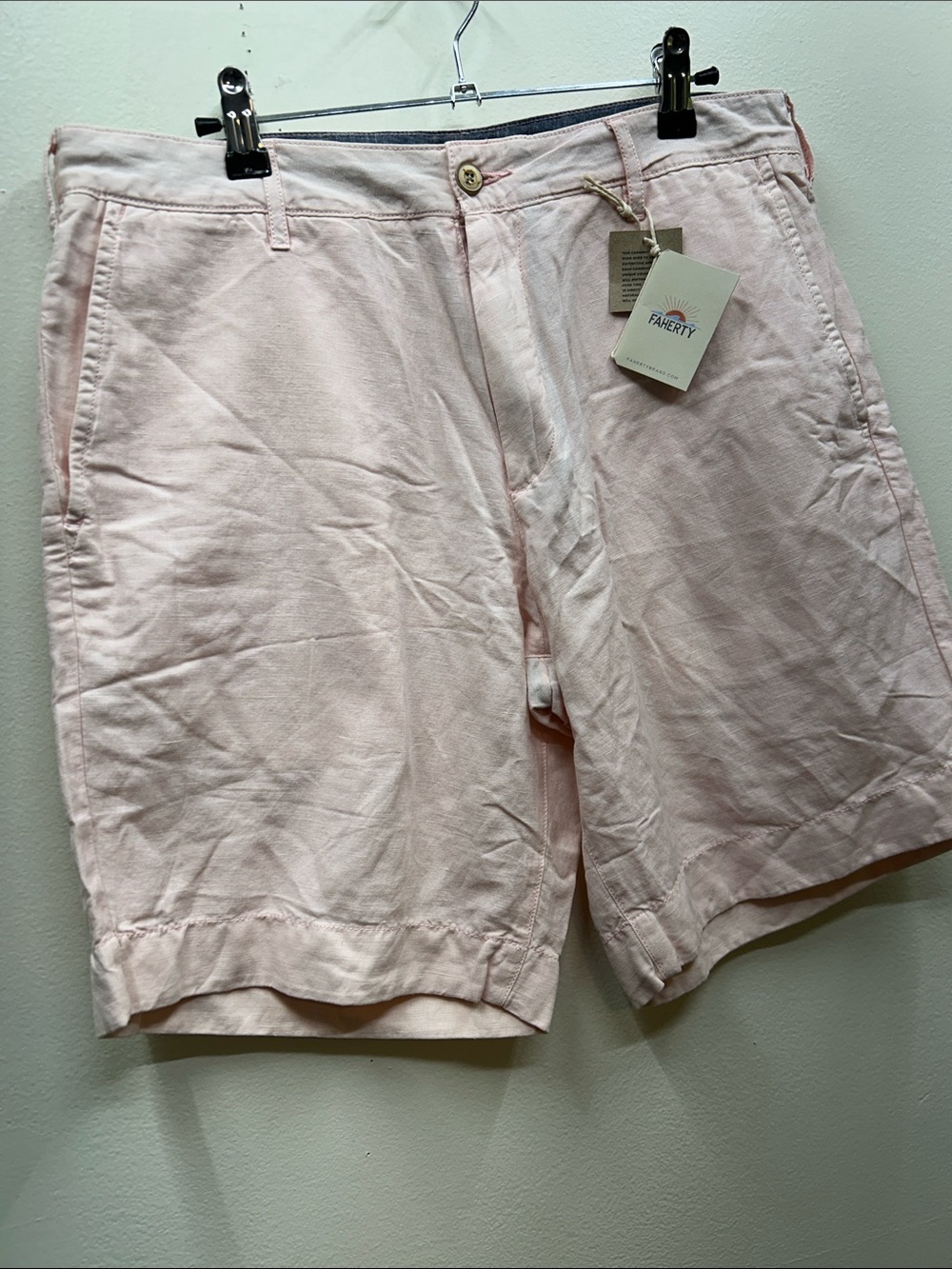 NWT Men's Faherty Soft Blush Linen-Blend Flat Front Shorts